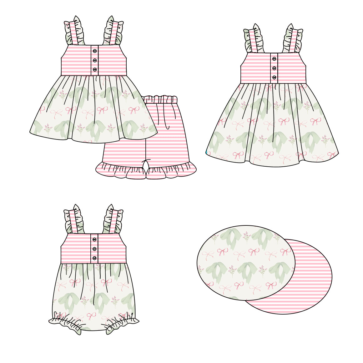 1.16 custom each style moq 5eta 4-6week Sibling Sisters bow baby girl short sleeve shorts sets and dress and rompers match family design