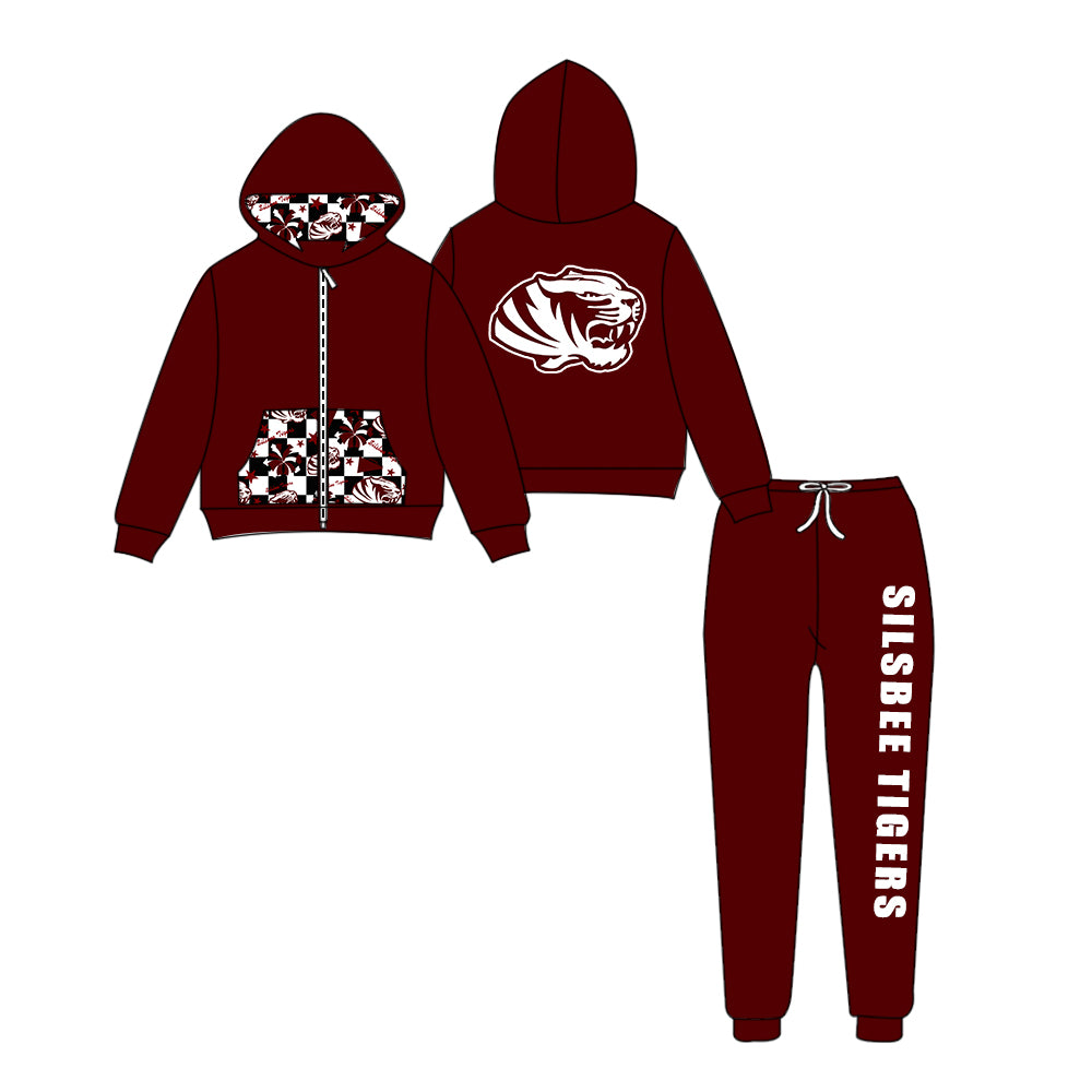Custom moq 5 mix size eta 6-8weeks milk silk summer teams brick red baby girl clothes hooded long sleeve pants sets-25.9.11