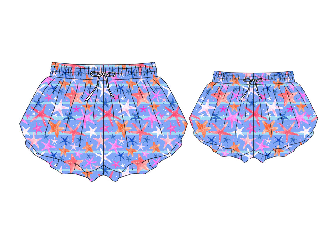 3.5 Custom moq 5 mix size Sibling Mom And Me Blue Yoga Shorts for Kids Summer Outfits