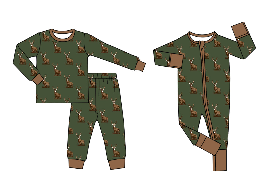 25.5.30 custom each style moq 5eta 4-6week Sibling Sisters deer green baby boy long sleeve pants sets and rompers match family design