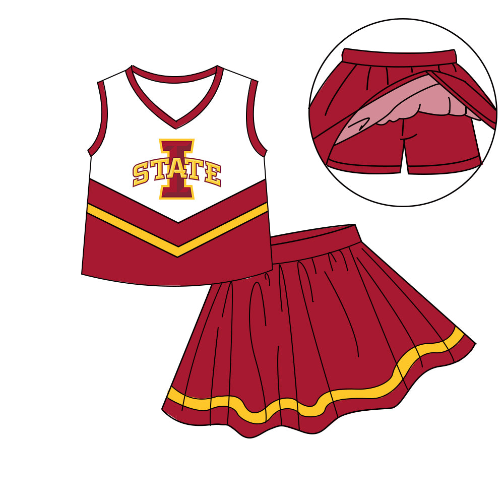 Custom moq 5 mix size milk silk eta 6-8weeks summer team brick red baby girls clothes team sleeveless skirts shorts sets-25.7.9