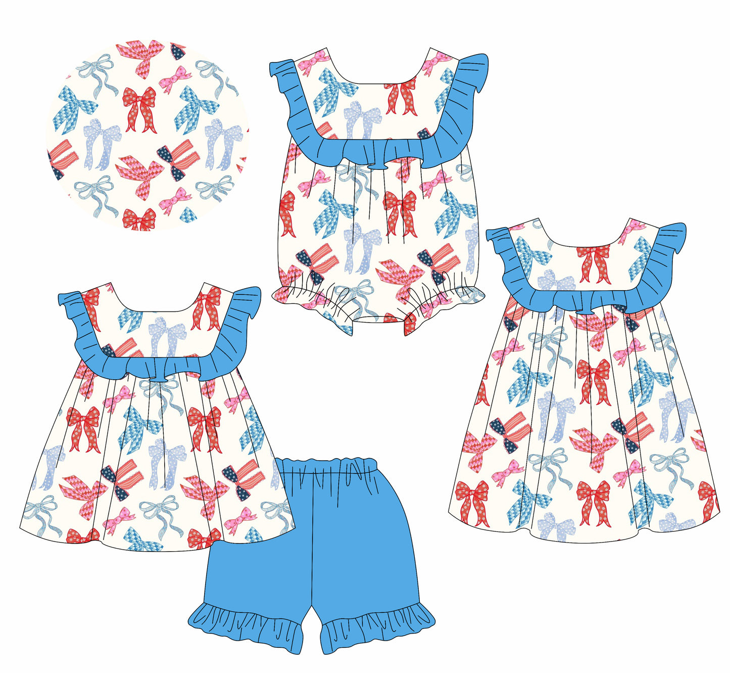 3.3 custom each style moq 5eta 4-6week Sibling Sister bow baby girl short sleeve shorts sets and dress and rompers match family design