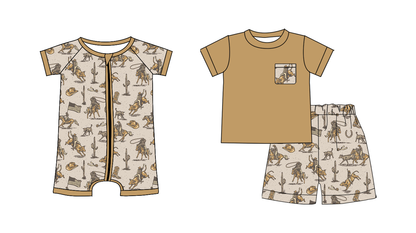 3.13 Custom moq 5 mix size Sibling Cute Clothes Baby Boys Brown Short Sleeve Romper Short-Sleeved Top And Shorts Set Summer Outfit