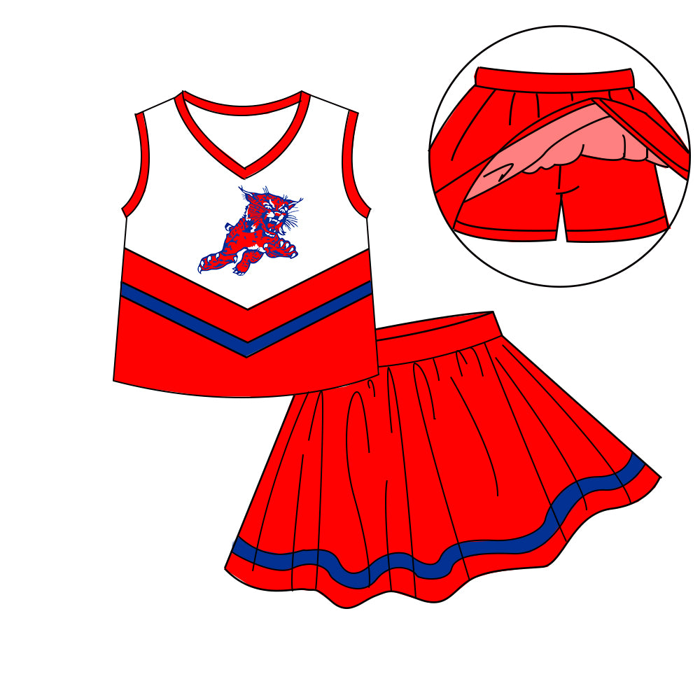 Custom moq 5 mix size milk silk eta 6-8weeks summer teams red baby girls clothes team sleeveless skirts shorts sets-25.7.7