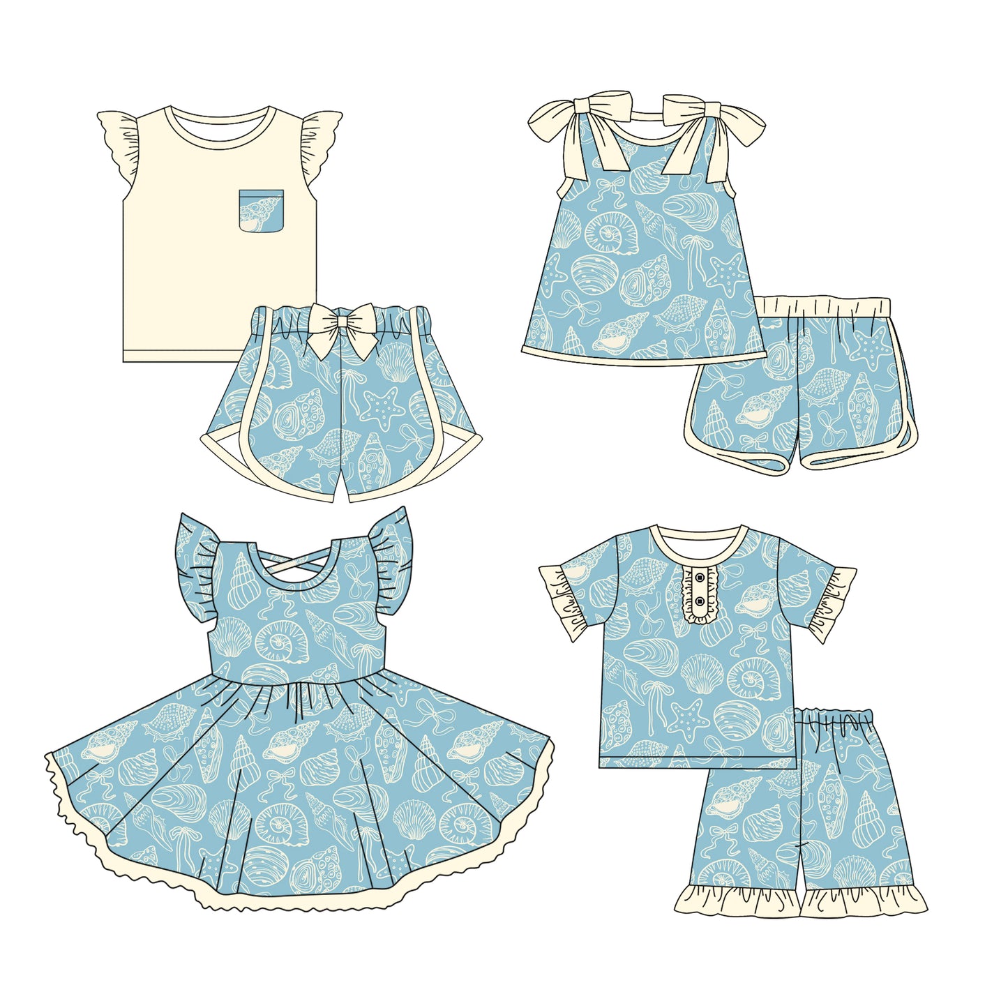 3.12 custom each style moq 5eta 4-6week Sibling Sister baby girls short sleeve set and set 2 and sets 3 and dress match design