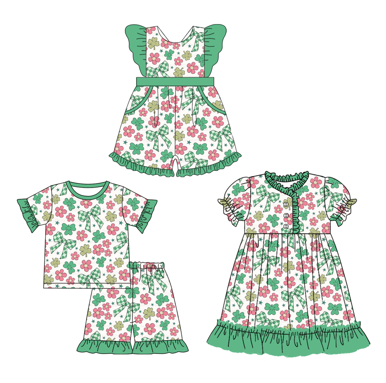 25.11.6 custom each style moq 5 eta 6-8week Sibling Sister floral baby short sleeve shorts sets and jumpsuit and dress match design