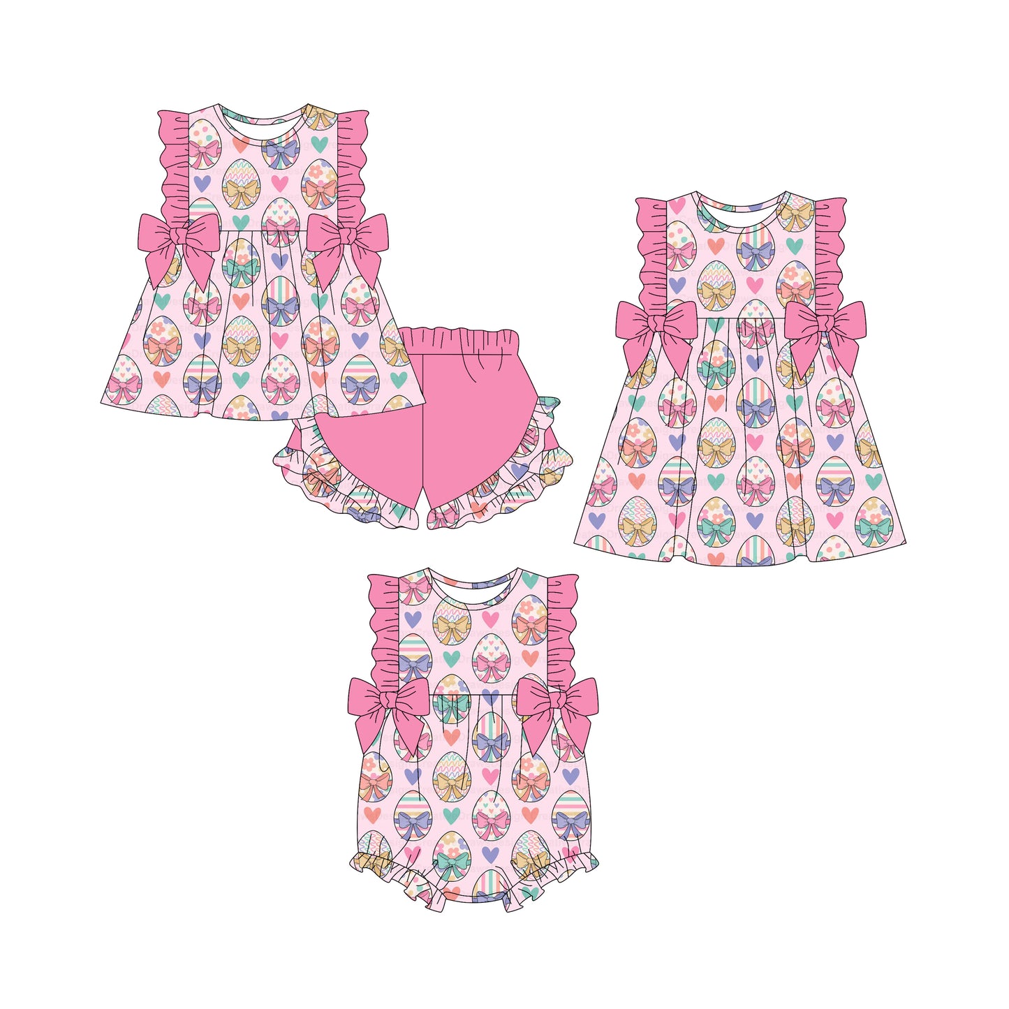 25.12.20 custom each style moq 5 eta 6-8week Sibling Sister easter baby short sleeve shorts sets and romper and dress match design