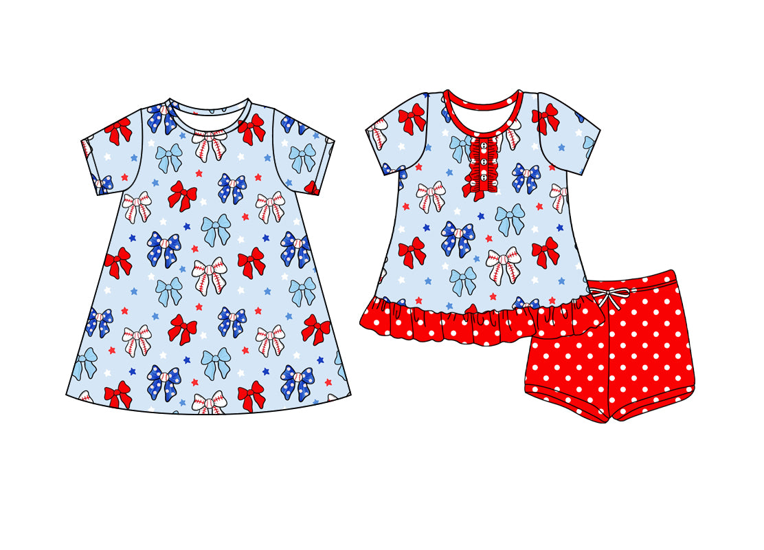 4.7 custom each style moq 5eta 4-6week Sibling Sister bow baby girl short sleeve shorts sets and dresses match design