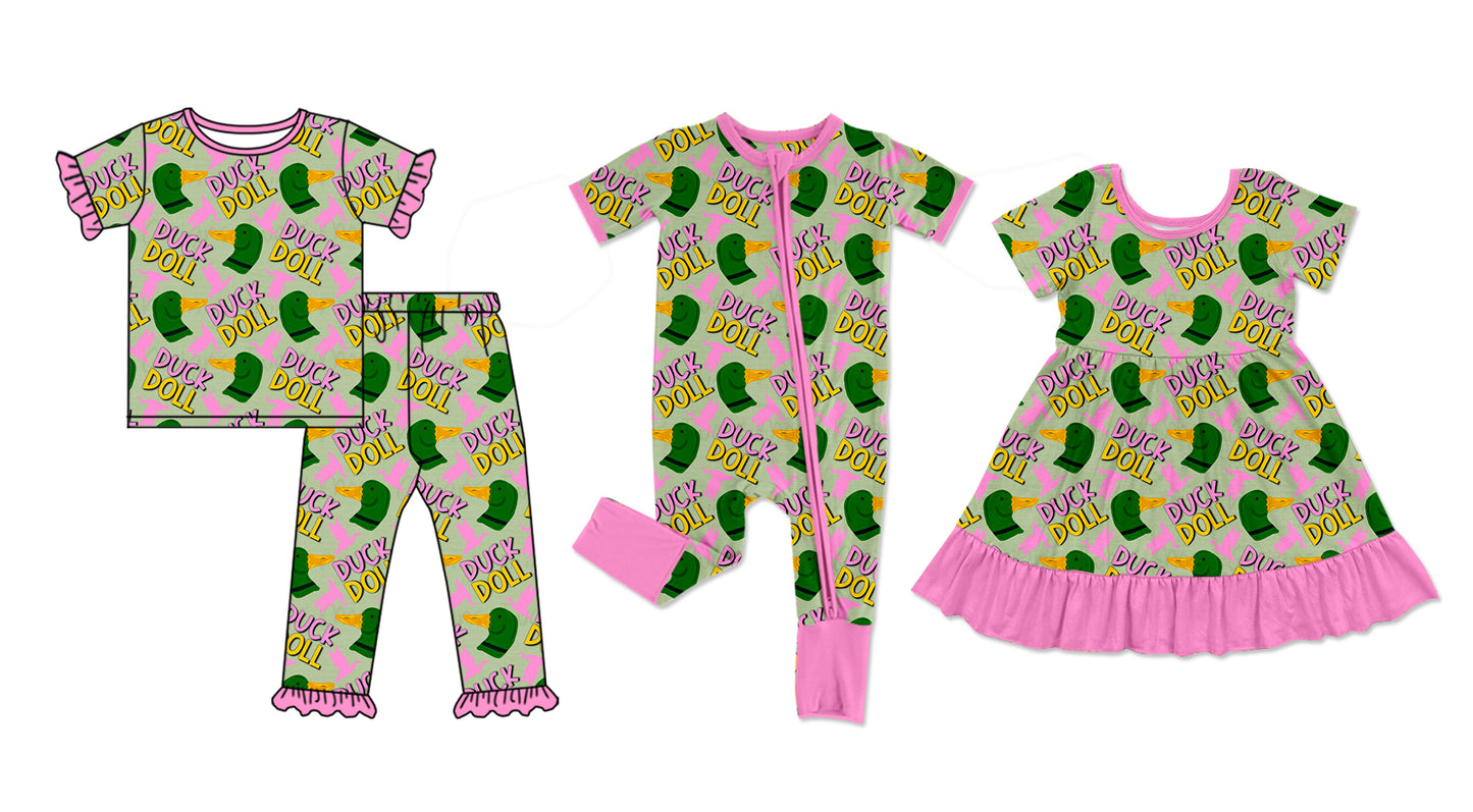 25.11.4 custom each style moq 5 eta 6-8week Sibling Sisters duck doll baby girl short sleeve pants sets and dress and rompers match family design