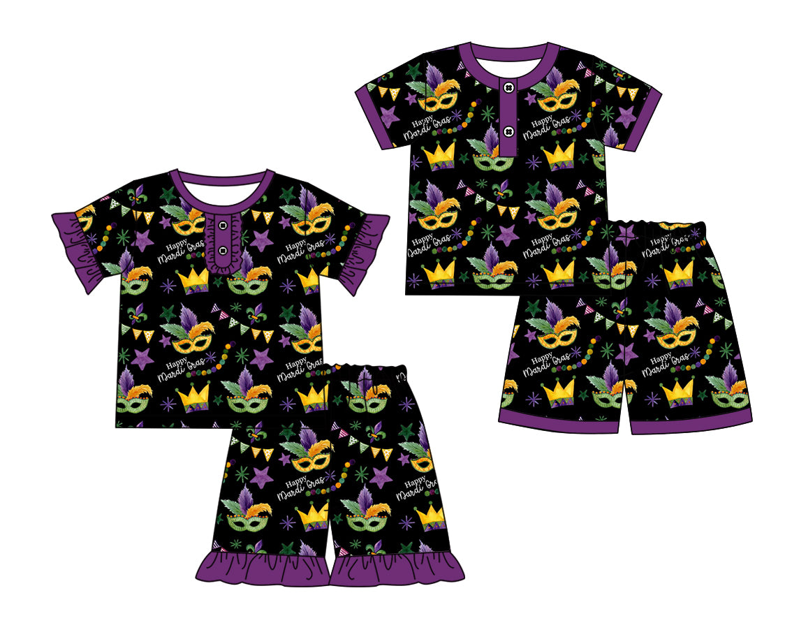 12.20 custom each style moq 5eta 4-6week Sibling Sister mardi gras baby girls short sleeve shorts sets 1 and sets 2 match design