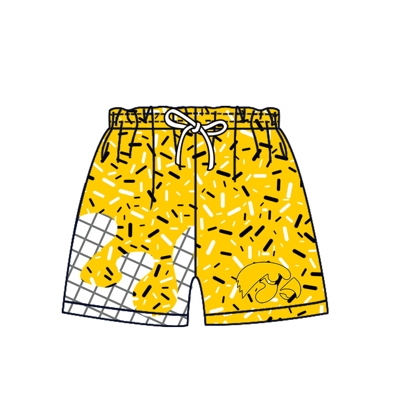 Custom moq 5 mix size milk silk summer teams Camo Hooded Short Sleeve Top Shorts Set Ice Cream Drips Yellow Hooded Top with Matching Shorts For Kids
