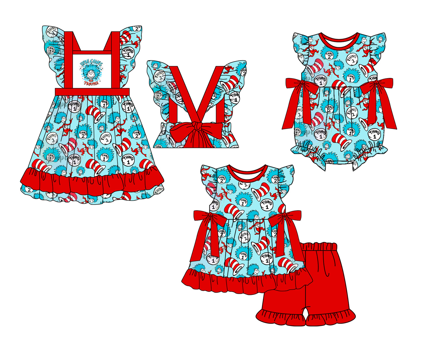 11.28 custom each style moq 5eta 4-6week Sibling Sister dr seuss baby girl short sleeve shorts sets and dress and rompers match family design