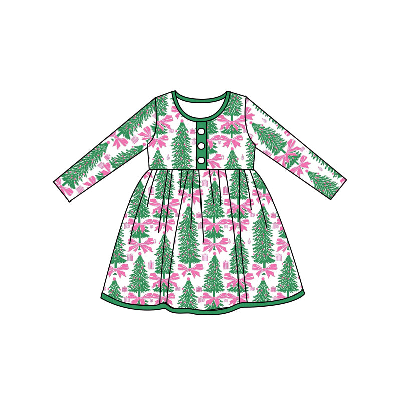 5.25 custom each style moq 5eta 4-5week Sibling Sister Christmas trees green girls outfits and dress match family design