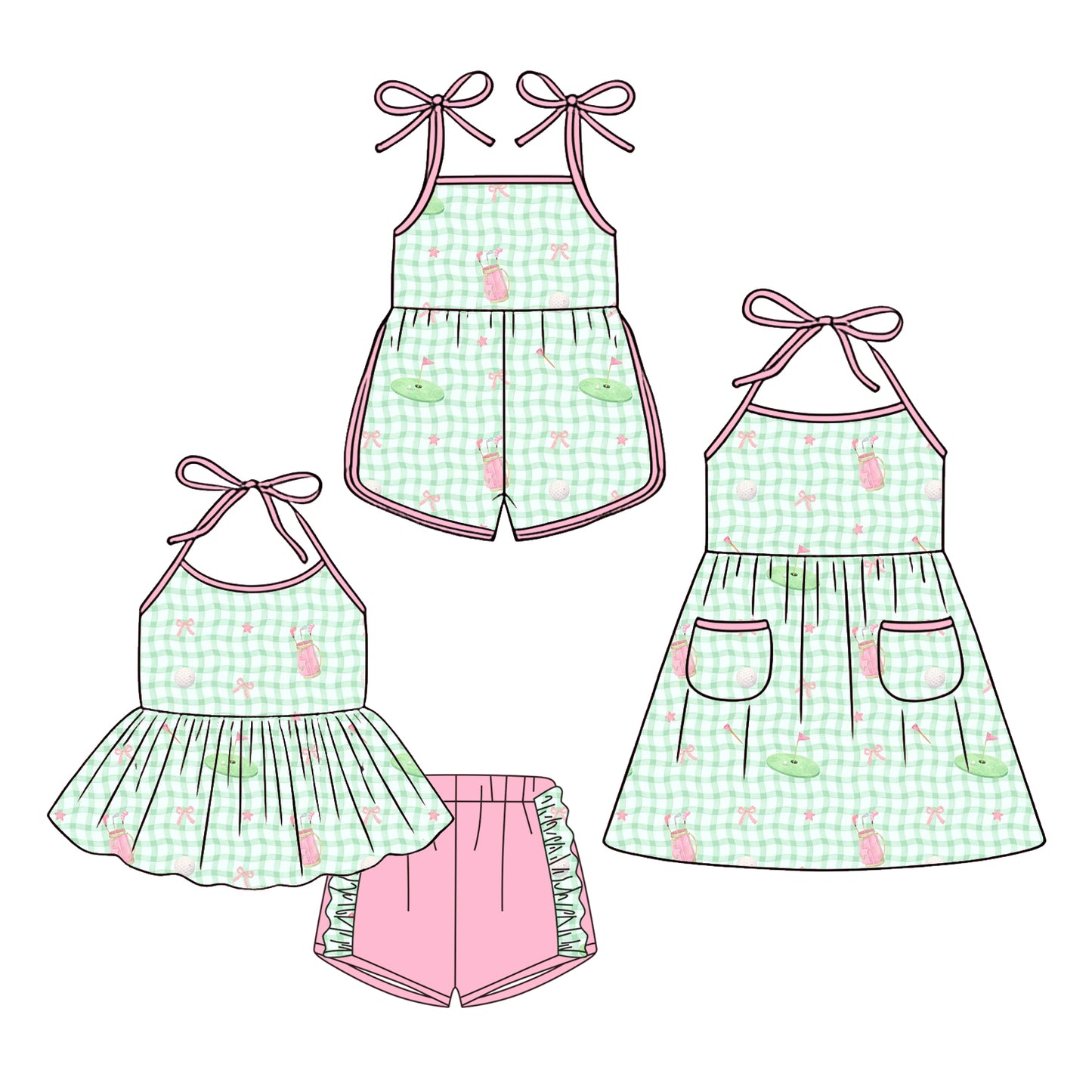 3.24 Custom moq 5 mix size Sibling Baby Girl's Checked Strap Top And Short Set Cute Romper Dress Summer Outfit