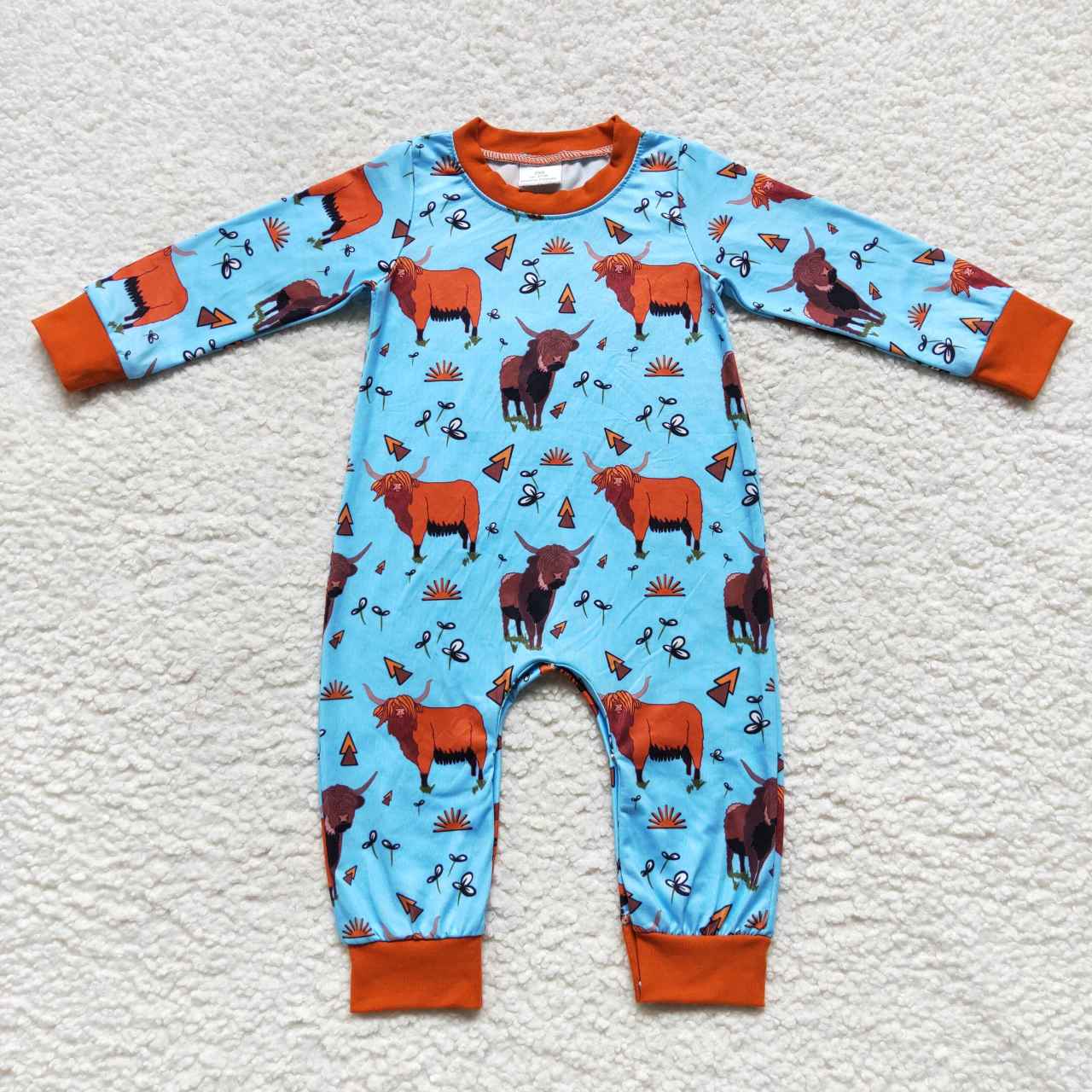 LR0635 Cow blue brown long sleeve jumpsuit