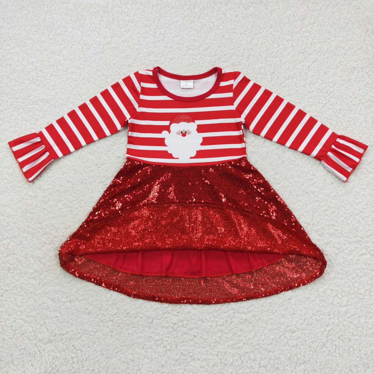 GLD0371 Santa Sequin Red and White Striped Long Sleeve Dress