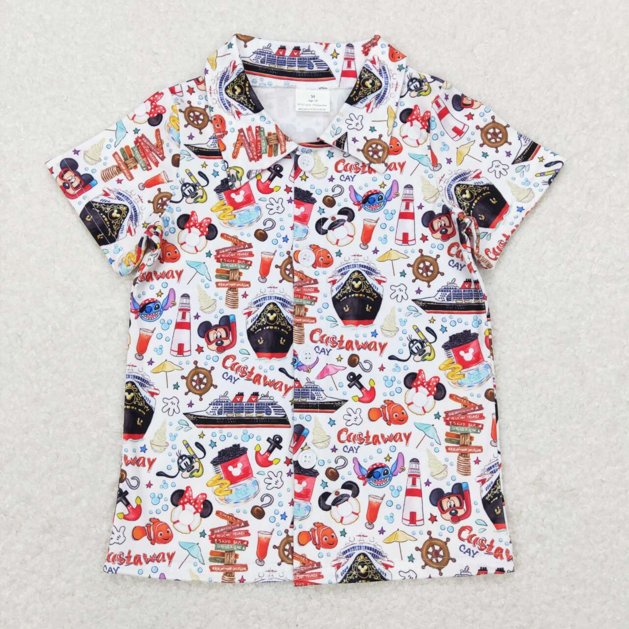 RTS NO MOQ(In Stock) BT0490 Cartoon character Mickey white button short-sleeved top