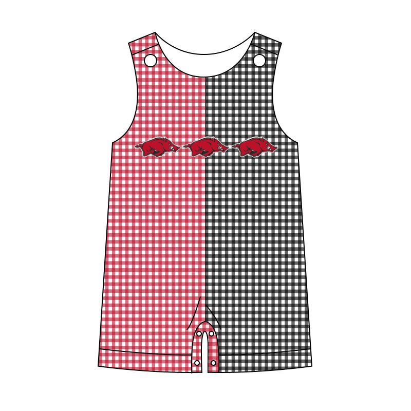 Boys short sleeve romper red and black plaid moq 5