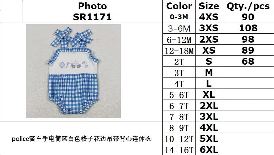 SR1171 police flashlight blue and white plaid lace camisole jumpsuit