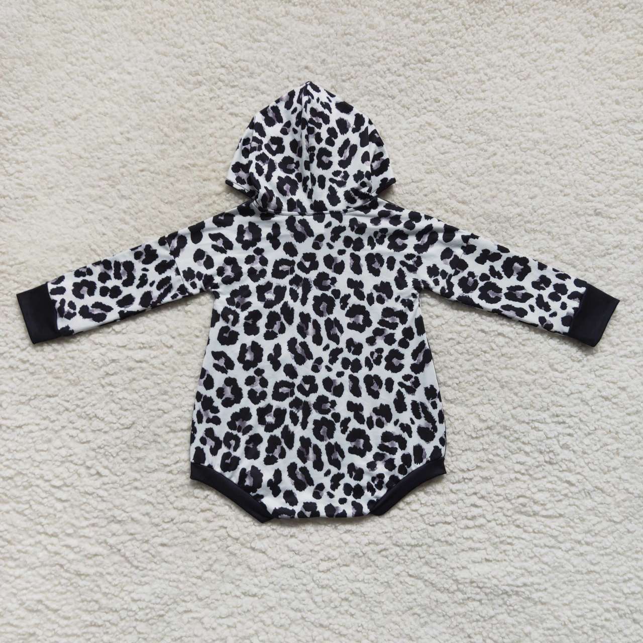 RTS NO MOQ(In Stock) LR0594 Smiley Pocket Black Leopard Print Hooded Long Sleeve Jumpsuit