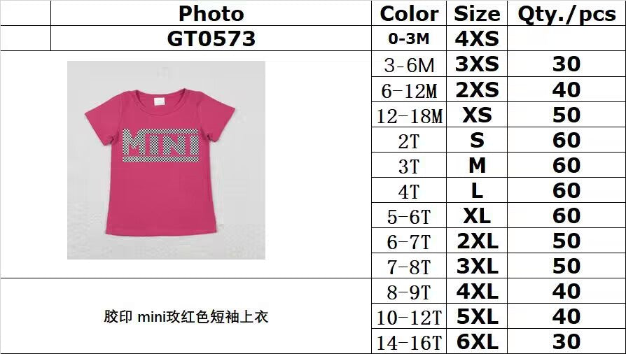 RTS mimi GT0573 Offset printing mini rose red short-sleeved top cotton viny