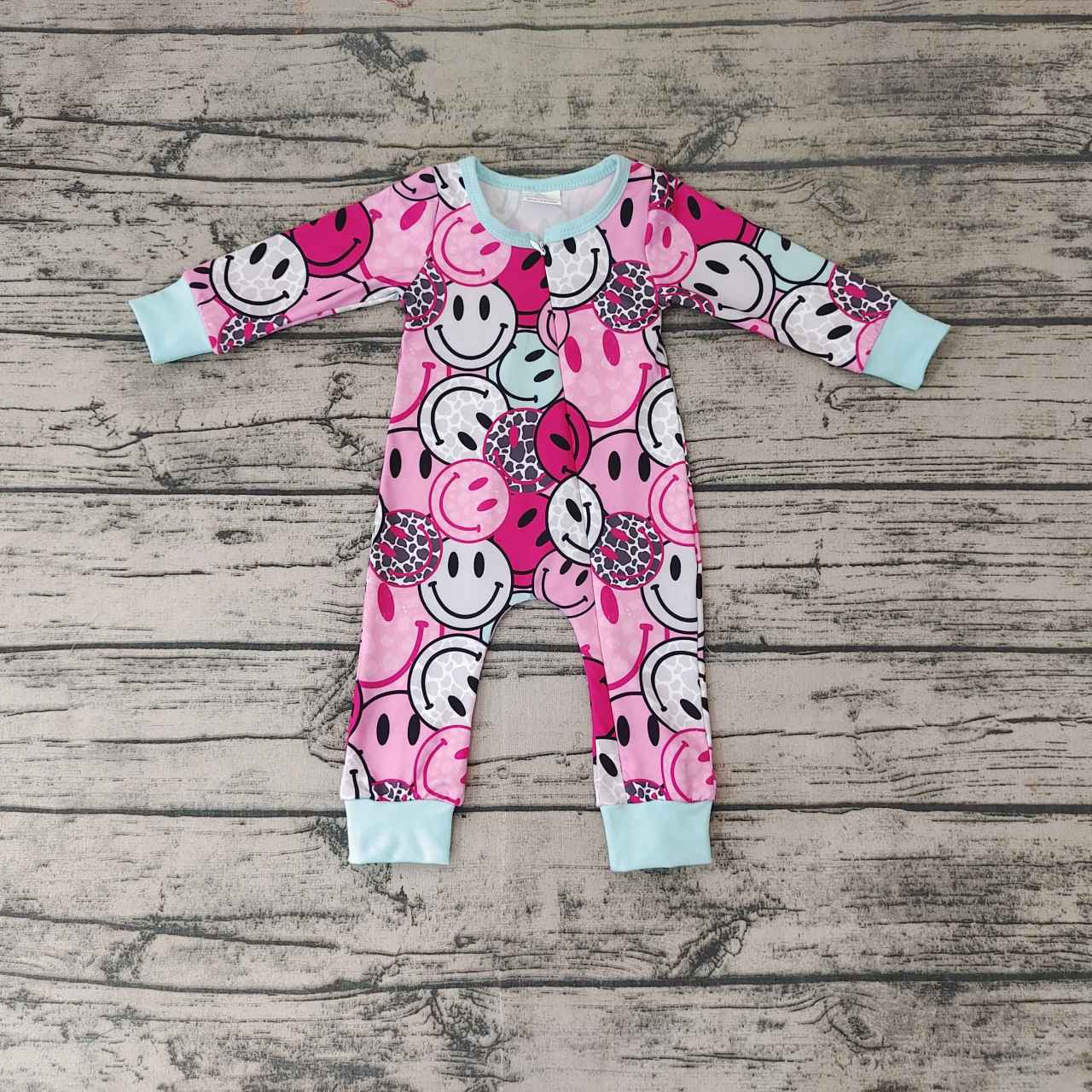 Smiley Pink Zipper Long Sleeve Bodysuit