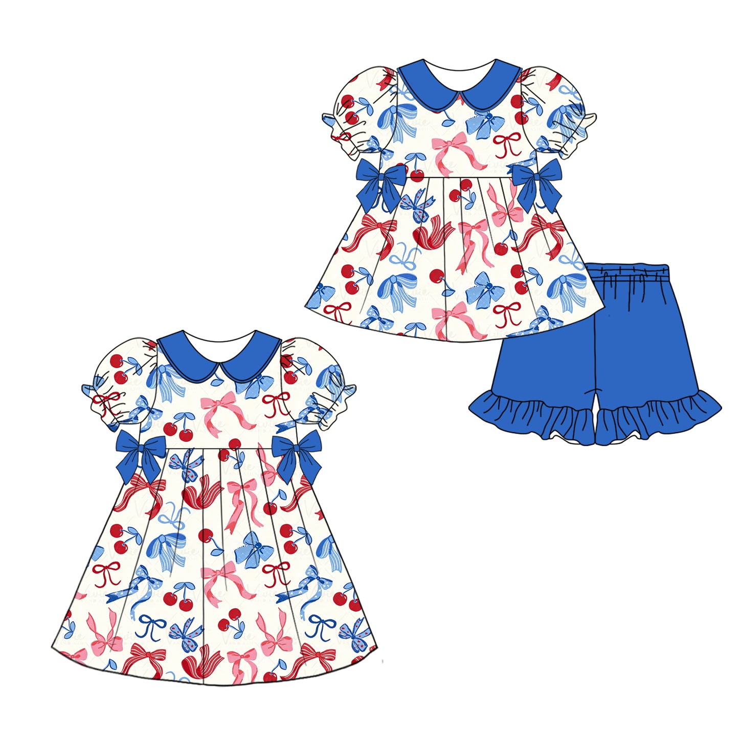 25.12.30 custom each style moq 5 eta 6-8week Sibling Sister bow baby short sleeve shorts sets and dress match design