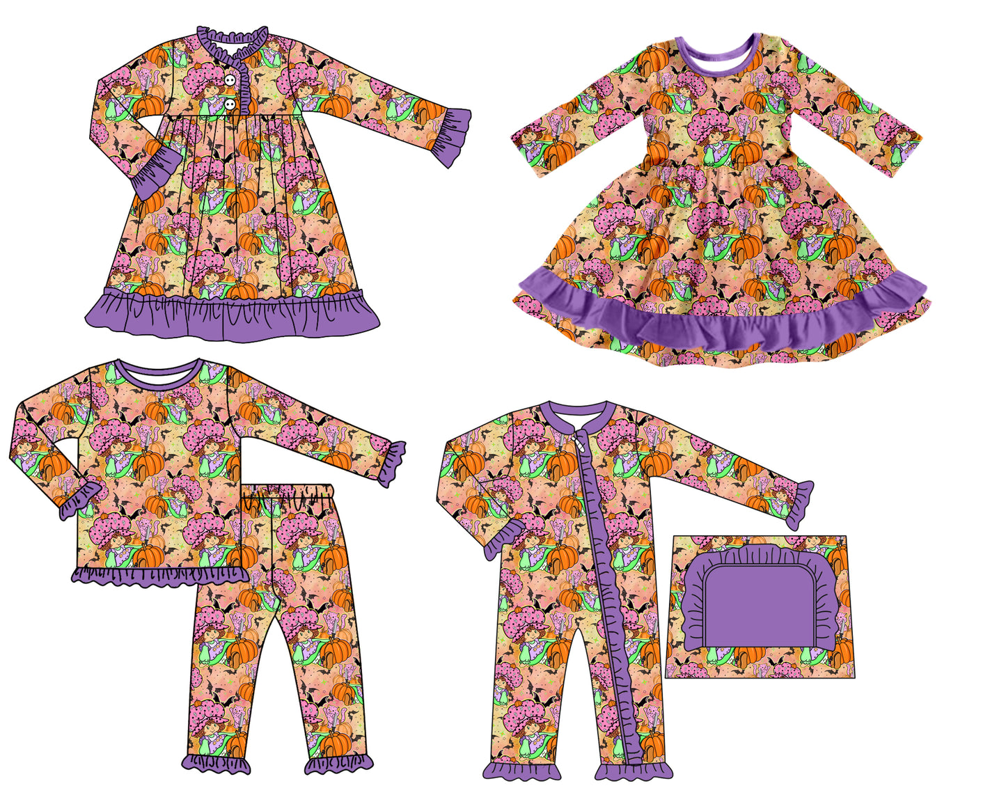 25.7.26 custom each style moq 5 eta 4-6week Sibling Sisters pumpkin baby girl long sleeve pants sets and romper and dress 1 and dress 2 match family design