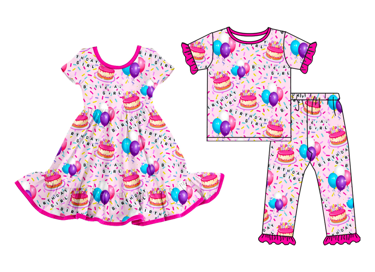25.12.15 custom each style moq 5 eta 6-8week Sibling Sister cake balloon baby short sleeve pants sets and dress match design