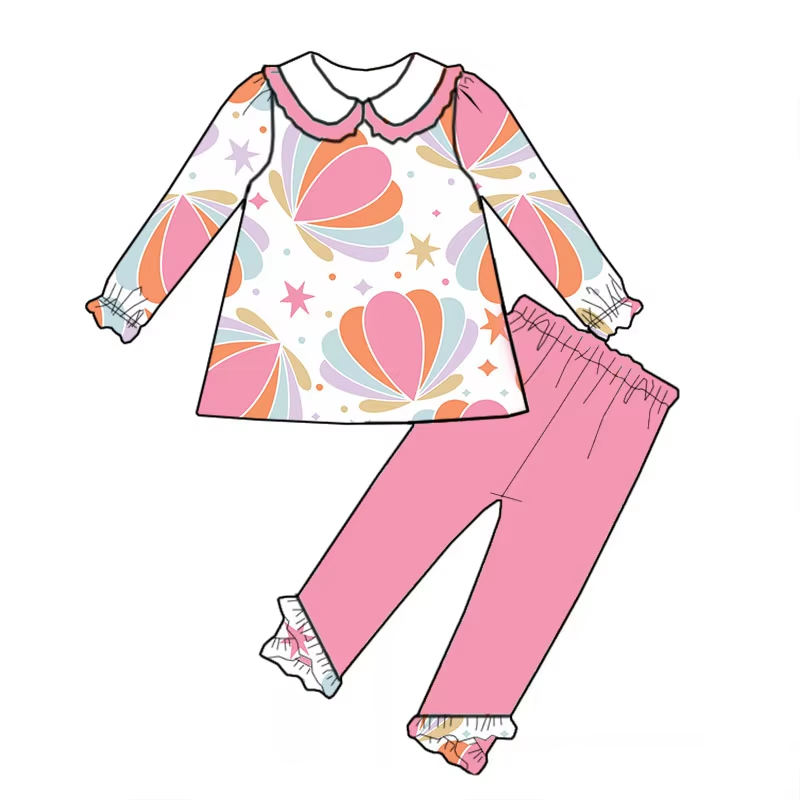 Custom moq 3 eta 6-8weeks Pink baby collar raindrop flower long sleeve suit