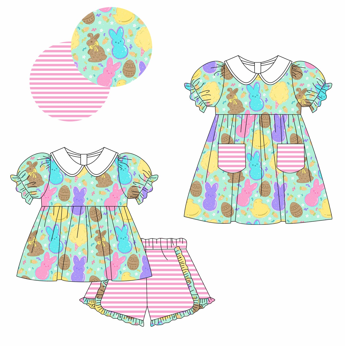 25.12.26 custom each style moq 5 eta 6-8week Sibling Sister bunny baby short sleeve shorts sets and dress match design