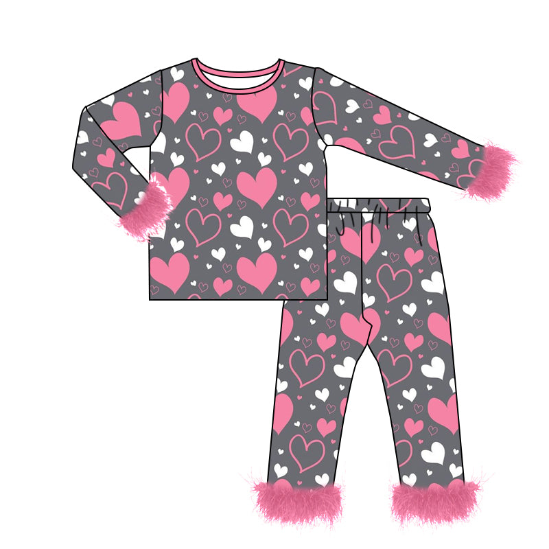 10.21 custom each style moq 5eta 4-6week baby girls clothes Heart Plush Edge Long Sleeve Pants Set