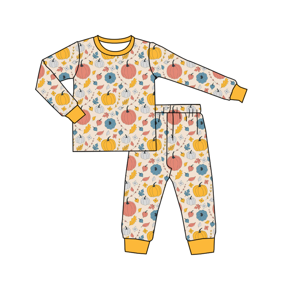 5.21custom each style moq 5eta 4-5week Sibling Sister pumpkin prints yellow boys outfits and baby romper and aldult shorts match family design