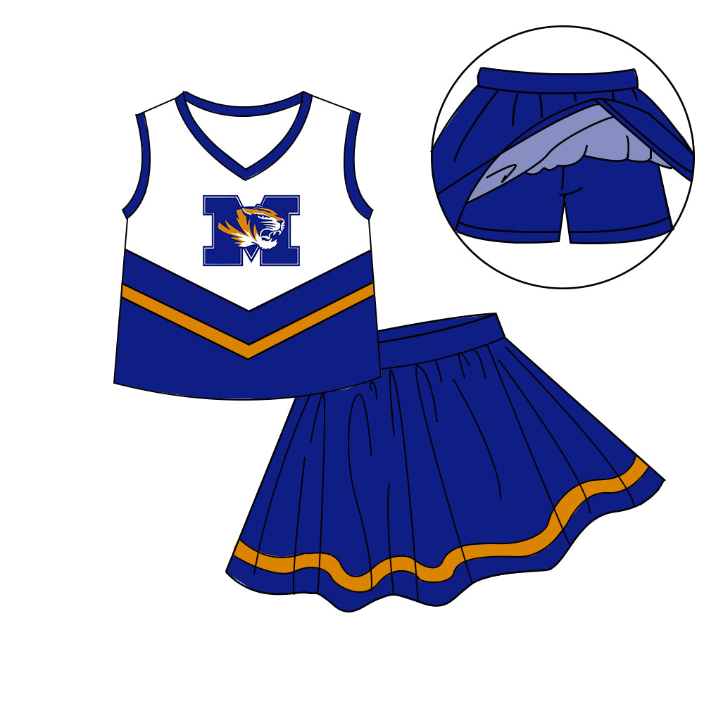 Custom moq 5 mix size milk silk eta 6-8weeks summer teams blue baby girls clothes team sleeveless skirts shorts sets-25.7.7