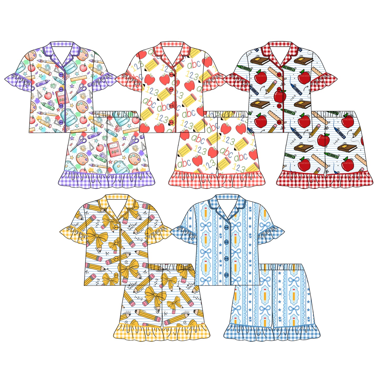 3.27 Custom moq 5 mix size Sibling Baby Girl's Back To School Short Sleeve Top And Shorts Pajamas Set Cute Casual Outfit