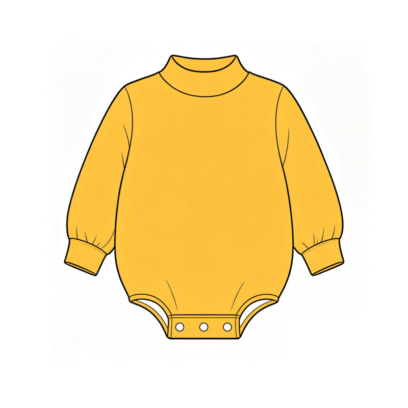Custom moq 5 boys Blank Cotton Jumpsuit Mustard Yellow Long-sleeve high-neck Jumpsuit