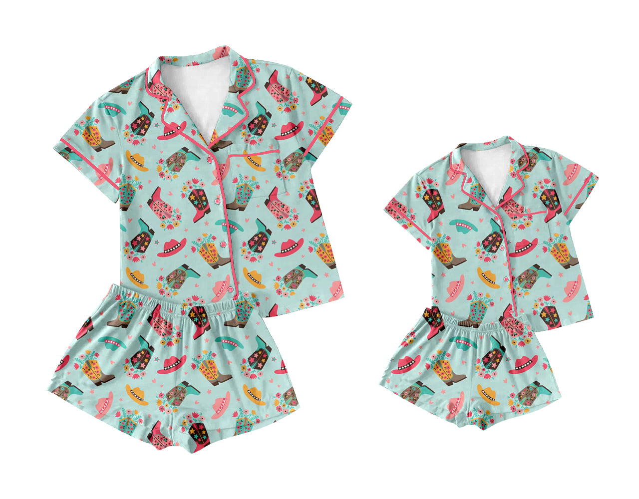 12.9 custom each style moq 5eta 4-6week Sibling Sister boot hats baby girls short sleeve shorts sets and adult sets match design