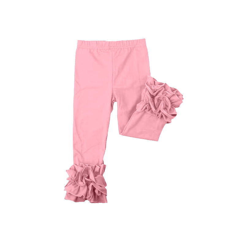 custom moq 5 girls icing cotton pants Light pink pleated ruffle trousers