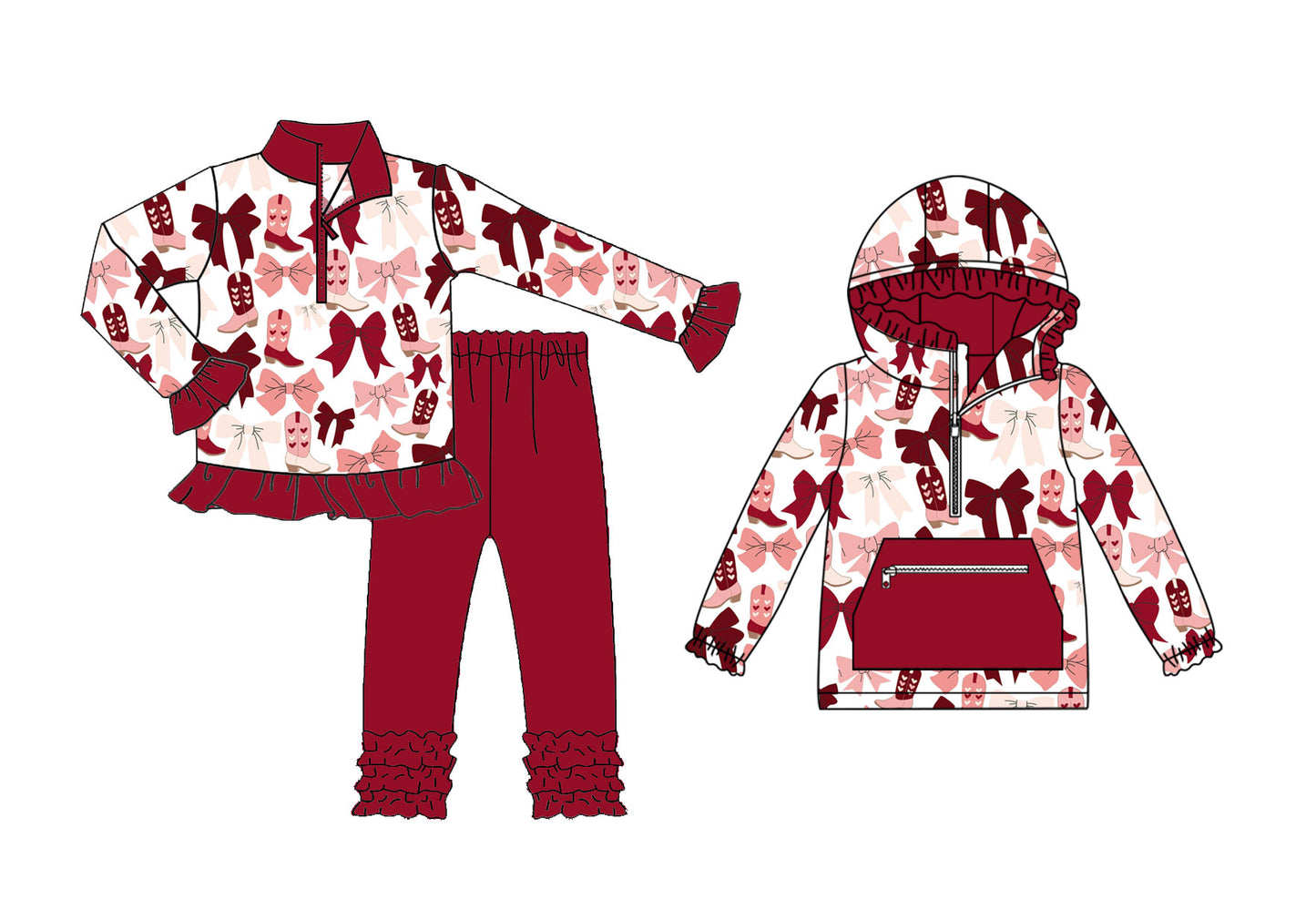 25.9.5 custom each style moq 5eta 4-6week Sibling Sisters bow love boots baby girl long sleeve pants sets and top match family design