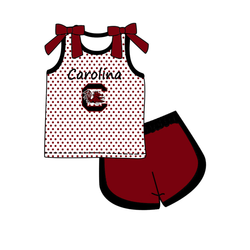 Custom moq 5 mix size milk silk summer teams Baby Girls Summer Bow Sleeveless Polka Dot Top Shorts Casual Set