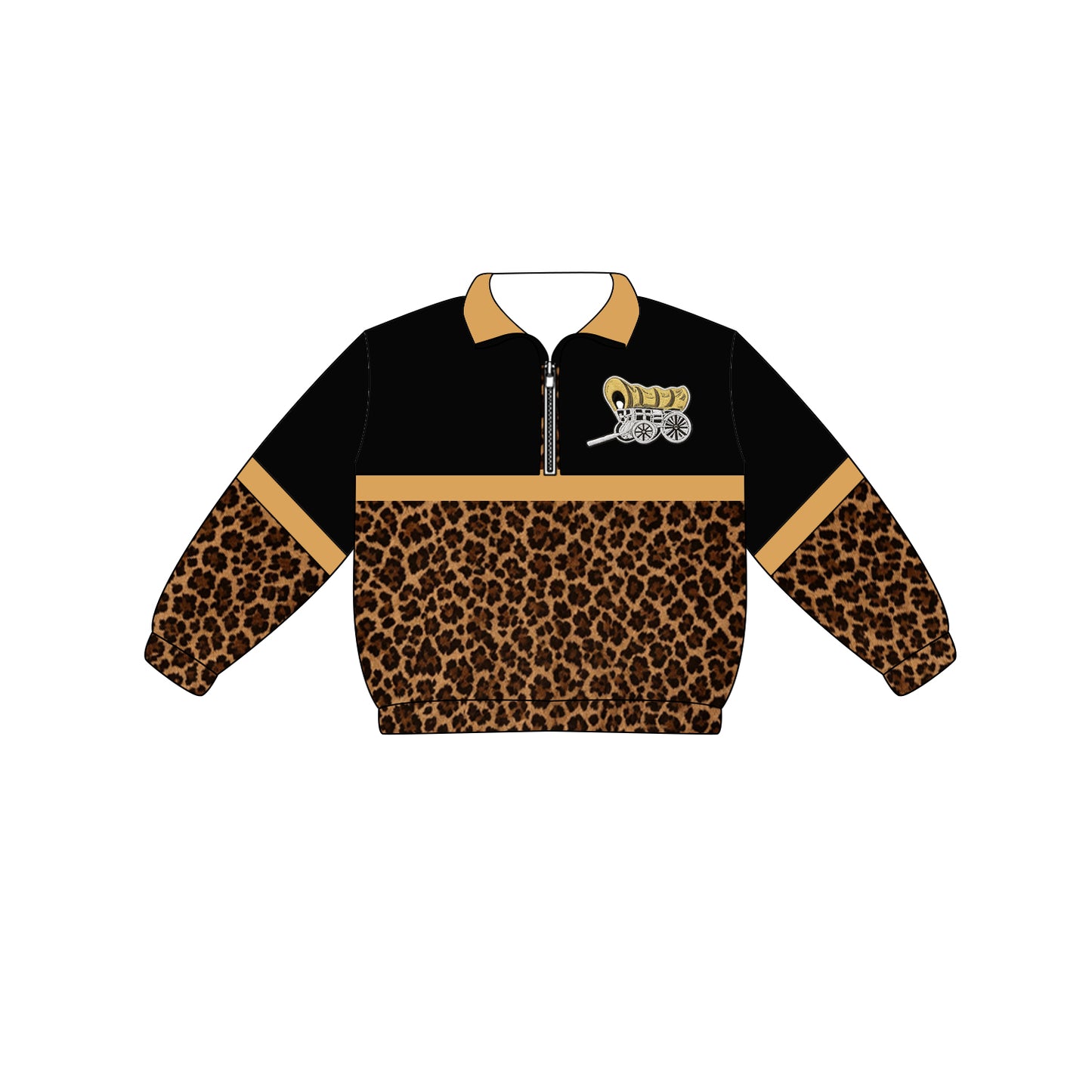 Custom moq 5 mix size milk silk summer teams Adult And Kids Long Sleeve Leopard Black Tee Shirts Zip Pullovers Tops