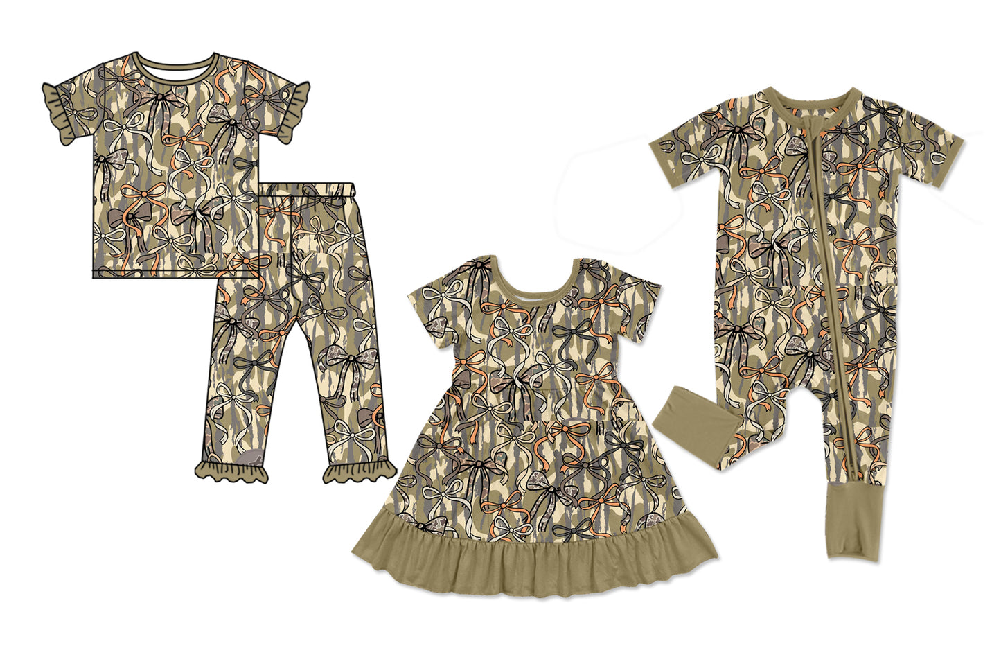 25.12.13 custom each style moq 5 eta 6-8week Sibling Sisters camouflage bow baby girl short sleeve pants sets and dress and rompers match family design