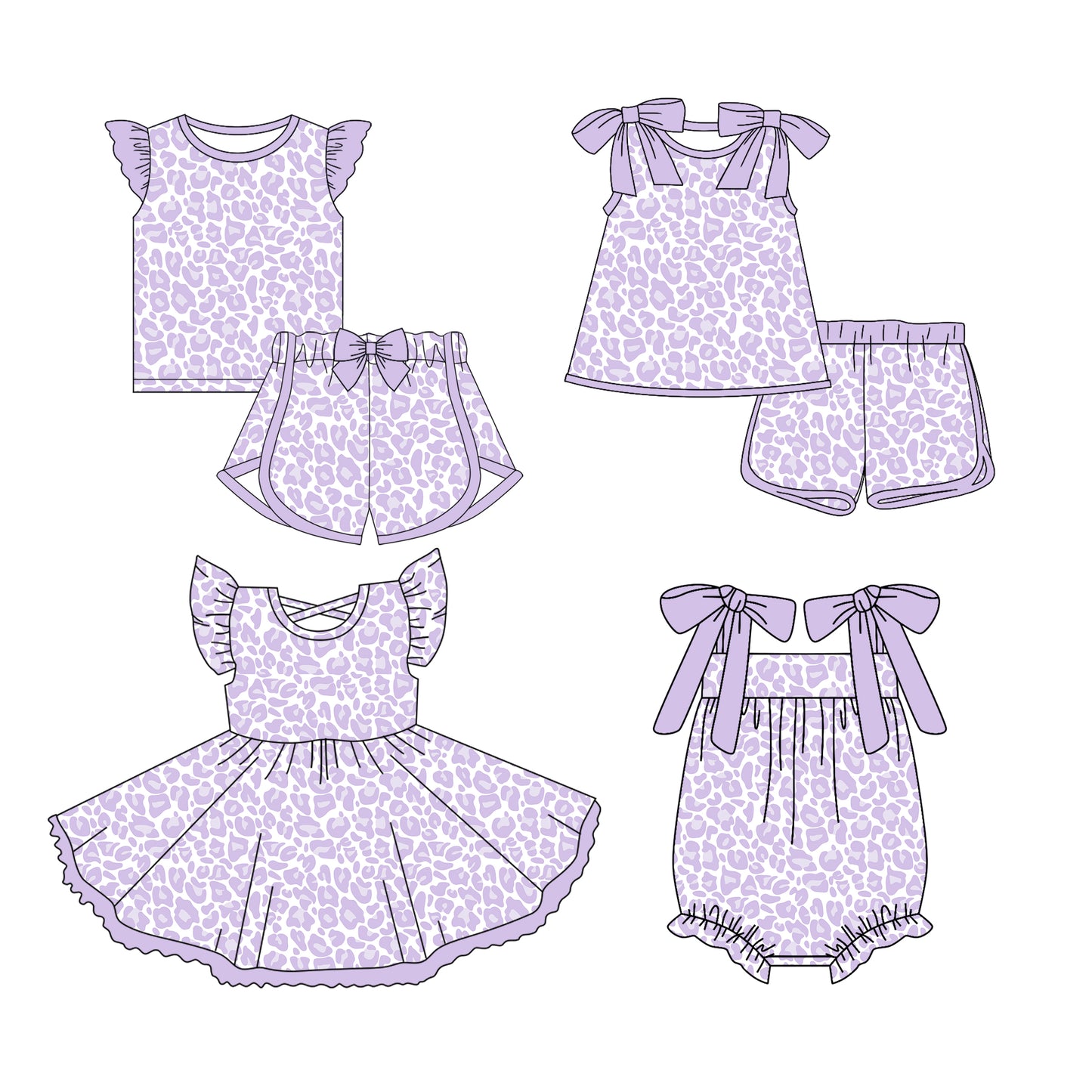 3.13 custom each style moq 5eta 4-6week Sibling Sister leopard baby girls short sleeve set and set 2 and dress and romper match design