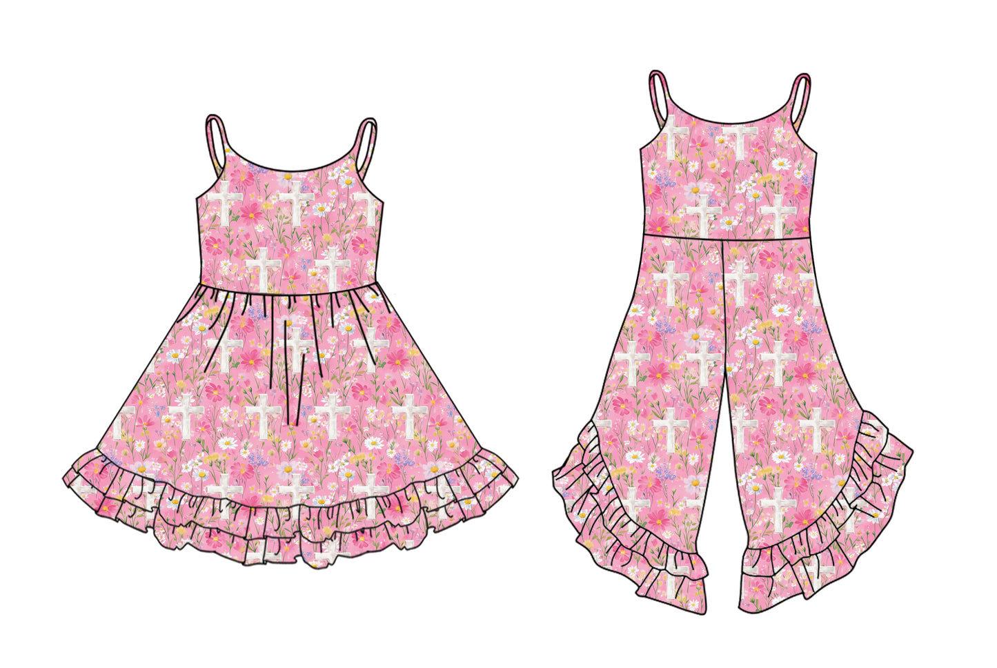 25.10.27 custom each style moq 5 eta 6-8week Sibling Sisters easter floral baby girl long sleeve dress and jumpsuit match family design