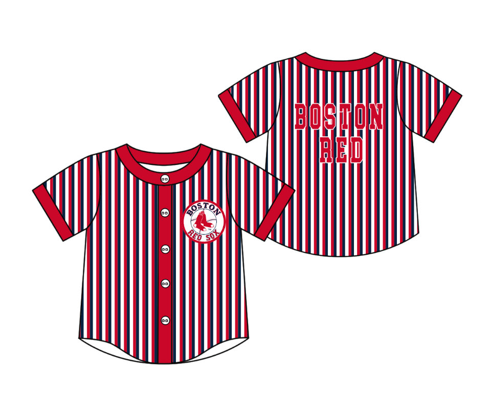 Custom moq 5 mix size milk silk summer teams Red Striped Short-Sleeved Button-Down Shirt for Baby Boy Outfit