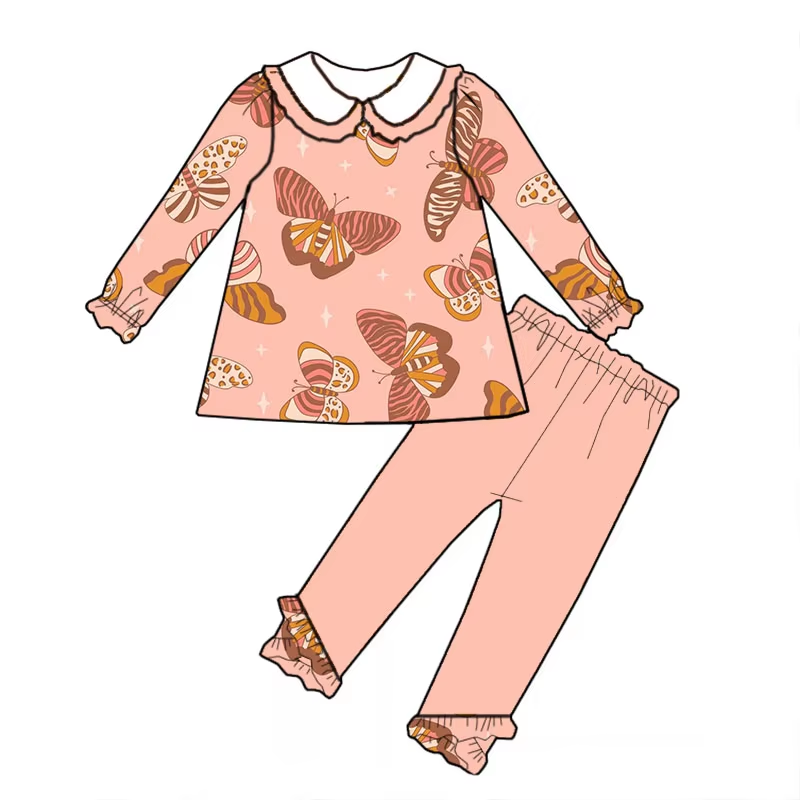Custom moq 3 eta 6-8weeks Orange and pink butterfly doll collar long-sleeved suit
