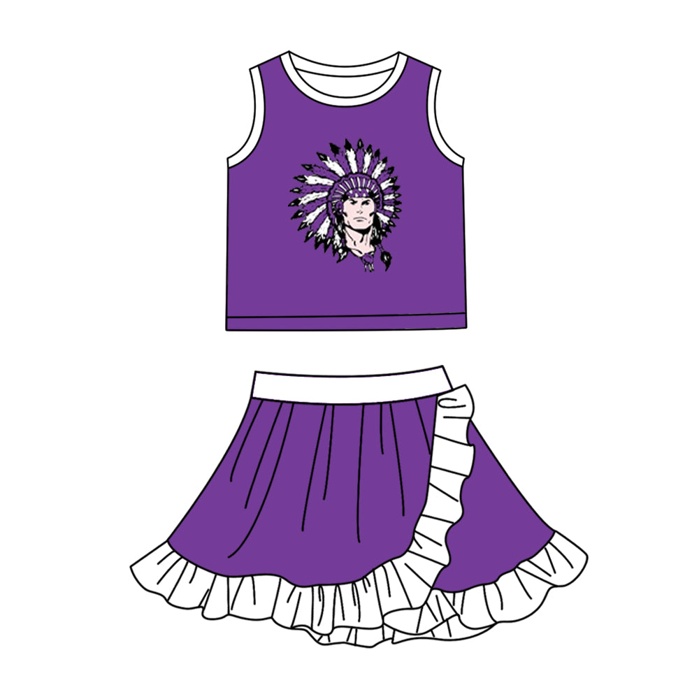 Custom moq 5 mix size milk silk summer teams Baby Girls Purple White Vest Scallop Skirt Yoga Set