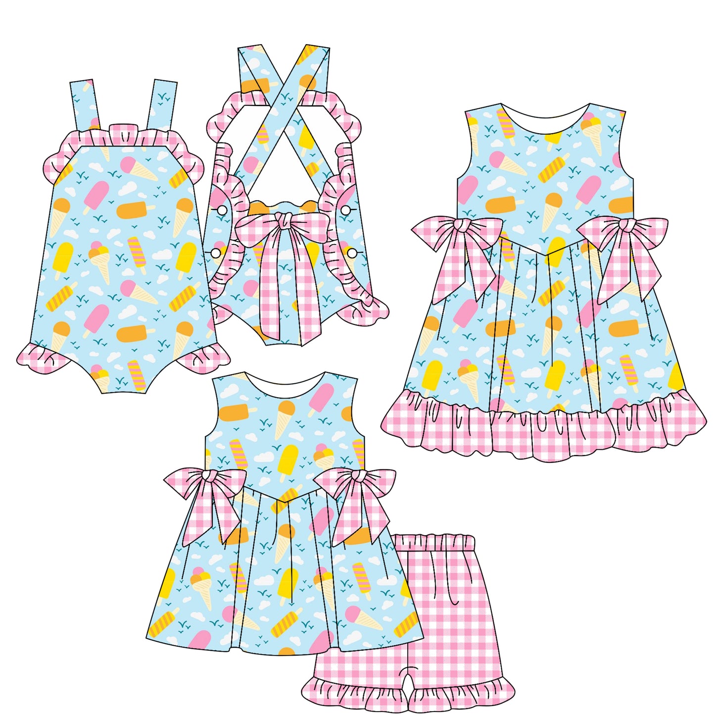 2.17 custom each style moq 5eta 4-6week Sibling Sisters baby girl short sleeve shorts sets and dress and rompers match family design