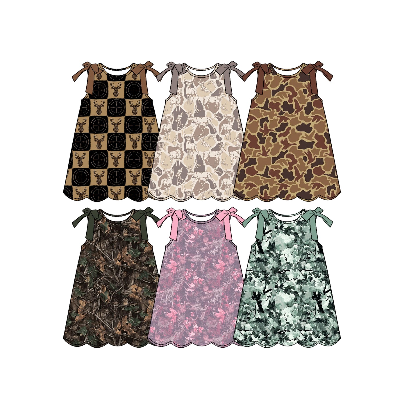 3.17 Custom moq 5 mix size Sibling Baby Girl's Camo Sleeveless Dress Cute Clothing for Infants