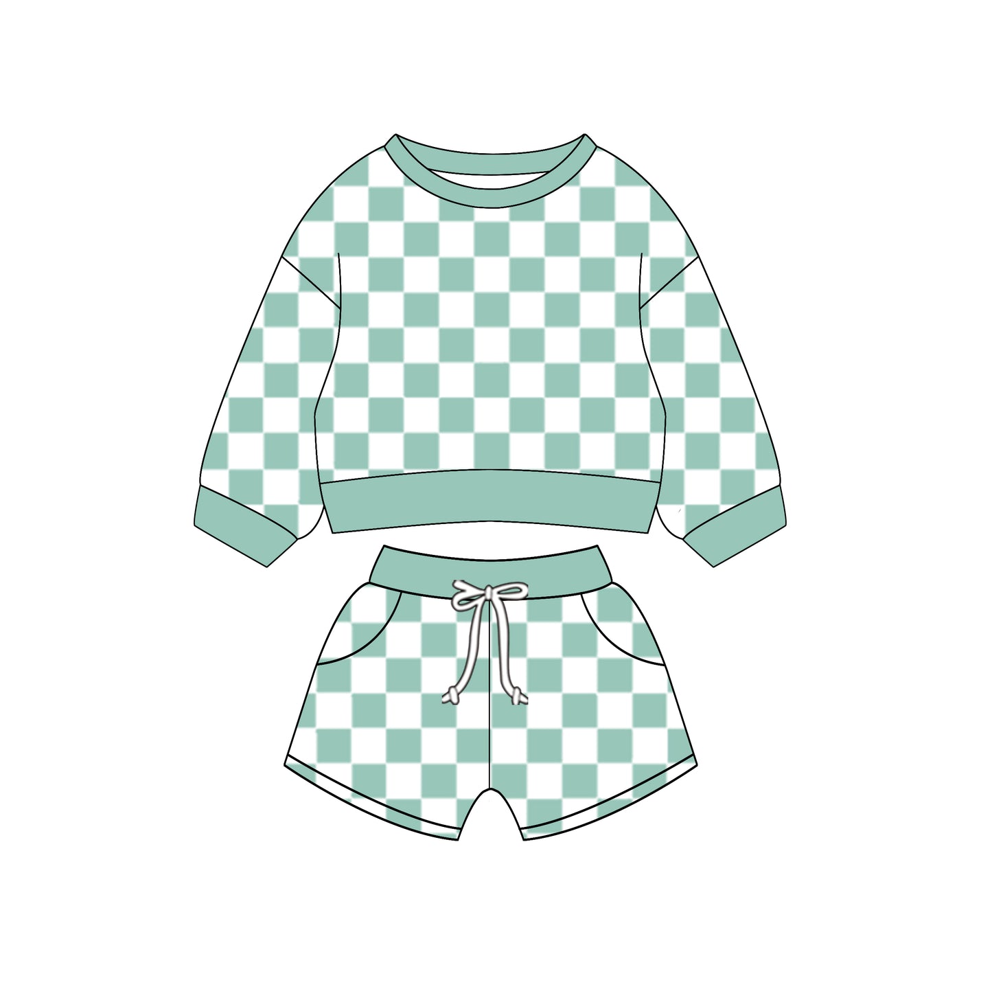 10.27 custom each style moq 5eta 4-6week baby girls clothes green and white plaid long sleeve shorts sets